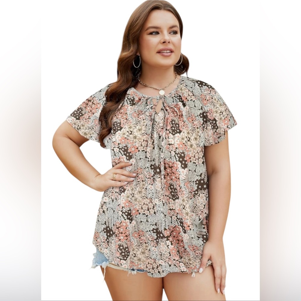 Women's Plus Size Boho Tops Floral Printed V Neck Summer Blouses Shirts, 4XL